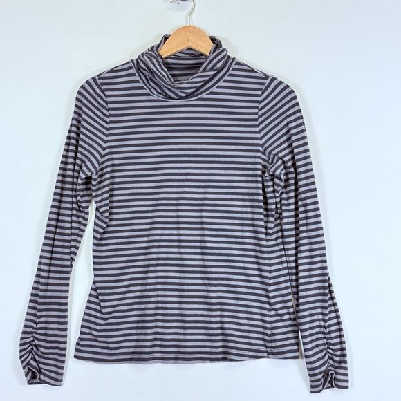 Royal Robbins Two Tone Grey Stripe Pullover Turtleneck Shirt Top Women's Medium - Picture 1 of 6